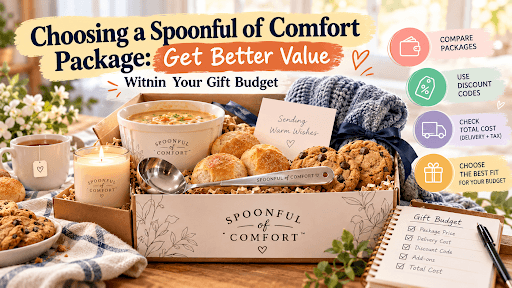 Spoonful of Comfort care package with soup, rolls, and cookies